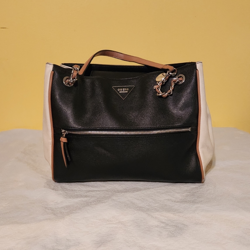 Guess black/white/tan shoulder bag.